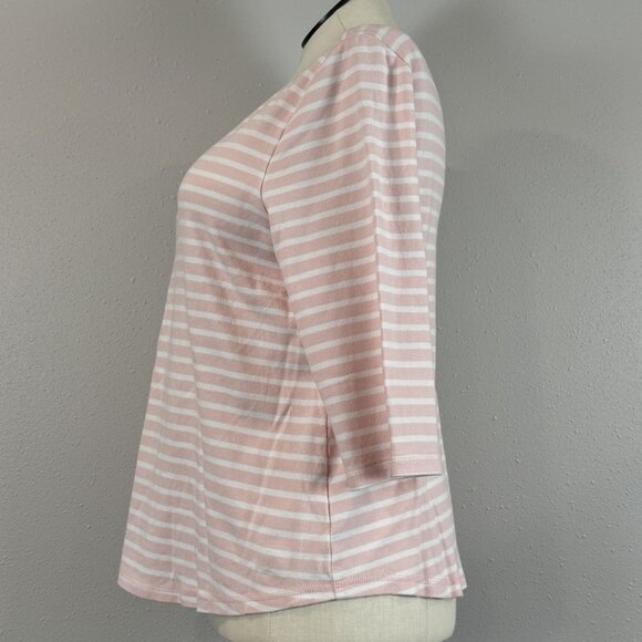Studio Works Womens Top Pink White Striped 3/4 Sleeve Cotton Tee Size XL - Picture 3 of 14